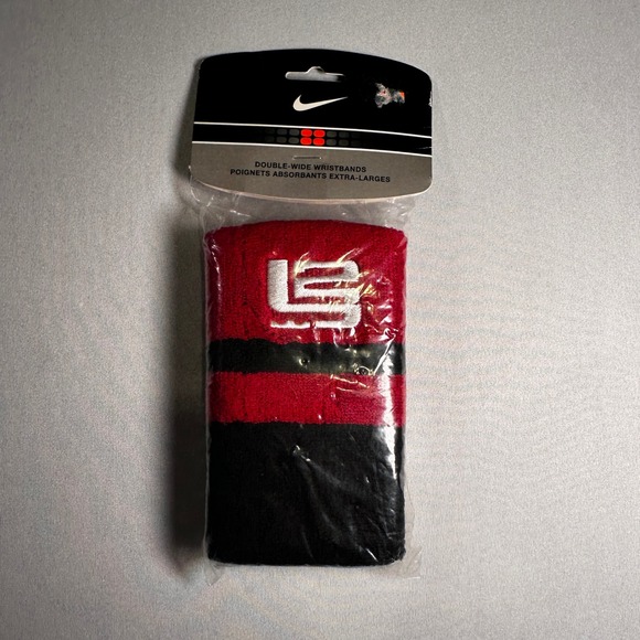 Y2K Nike  LeBron James Wristbands Double Wide  Basketball Red Black NIP 2003 - Picture 1 of 10